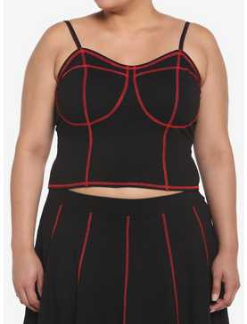 Black & Red Contrast Stitch Corset Girls Tank Top Plus Size, , hi-res