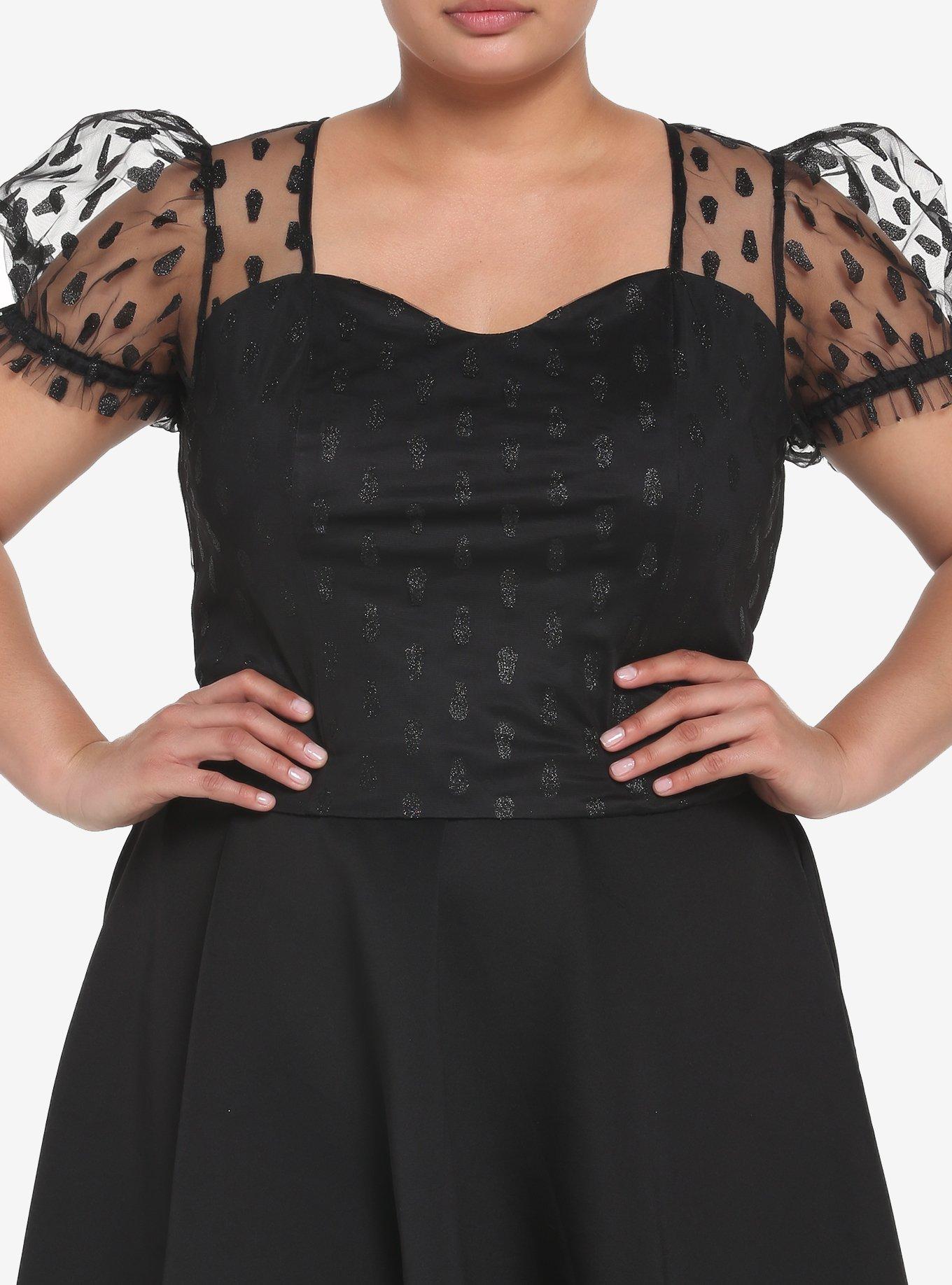 Coffin Glitter Mesh Top Plus Size, BLACK, hi-res