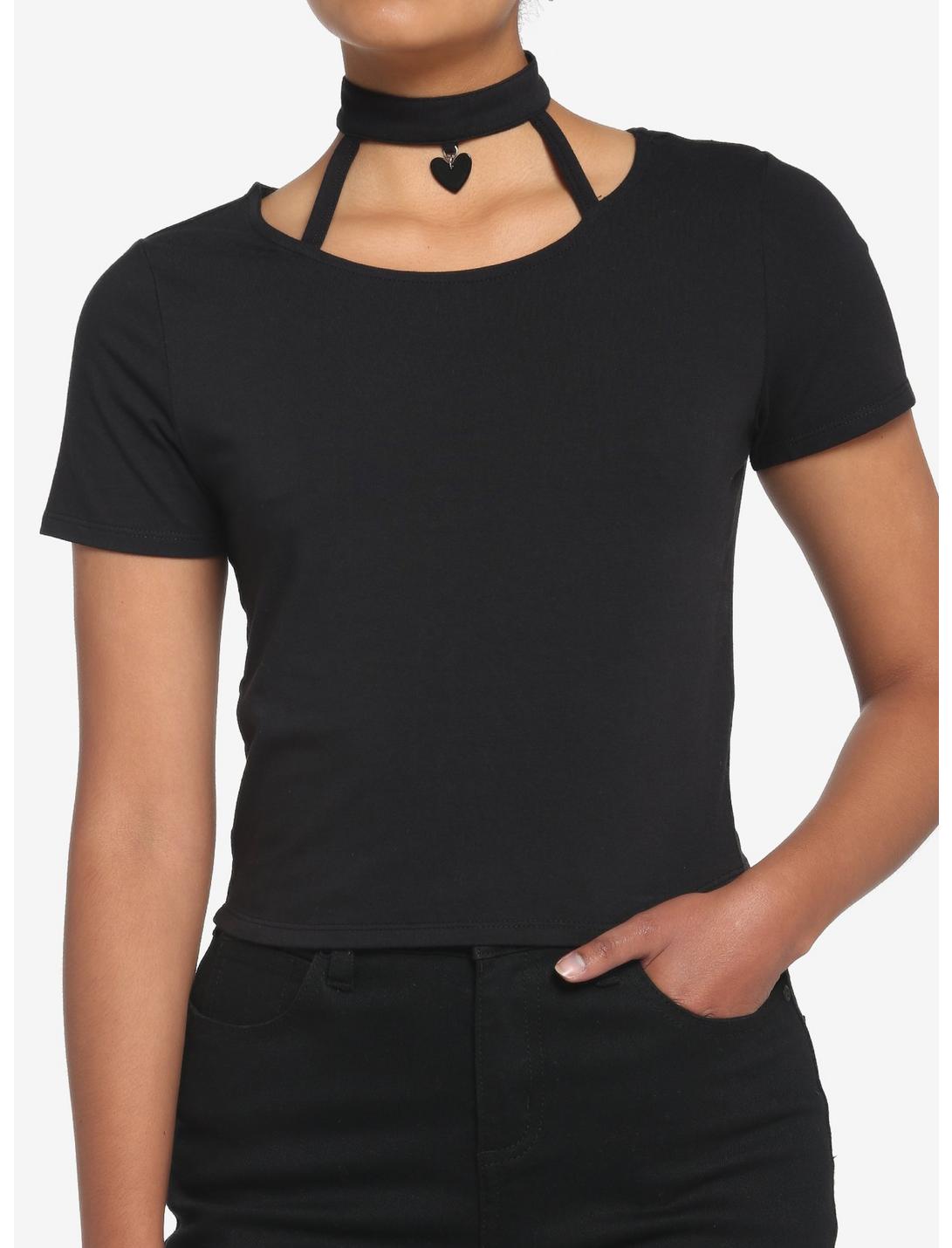 Black Heart Choker Girls Crop T-Shirt, BLACK, hi-res