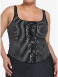Black & White Pinstripe Lace-Up Corset Top Plus Size, PINSTRIPE, hi-res