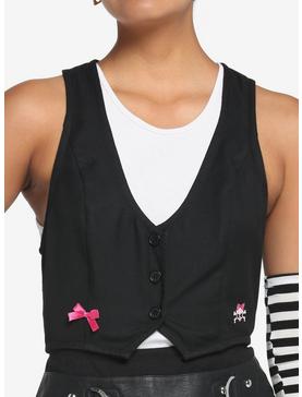 Black Skull Lace-Up Girls Crop Vest, , hi-res