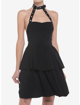 Black Choker Tiered Dress, , hi-res