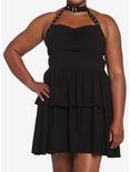 Black Grommet Choker Tiered Dress Plus Size, BLACK, hi-res