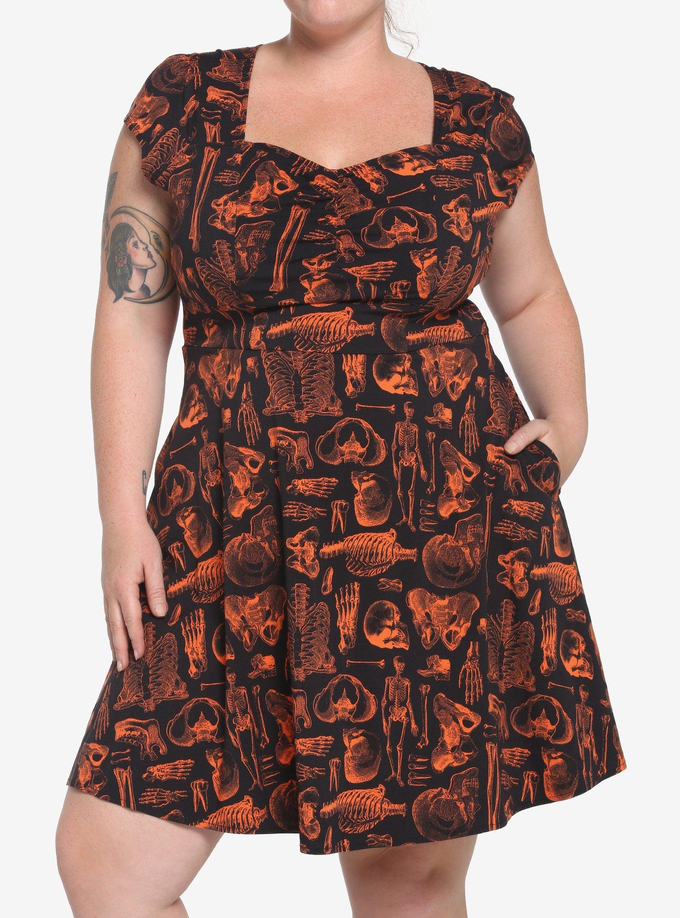 Black & Orange Anatomy Dress Plus Size, BLACK, hi-res