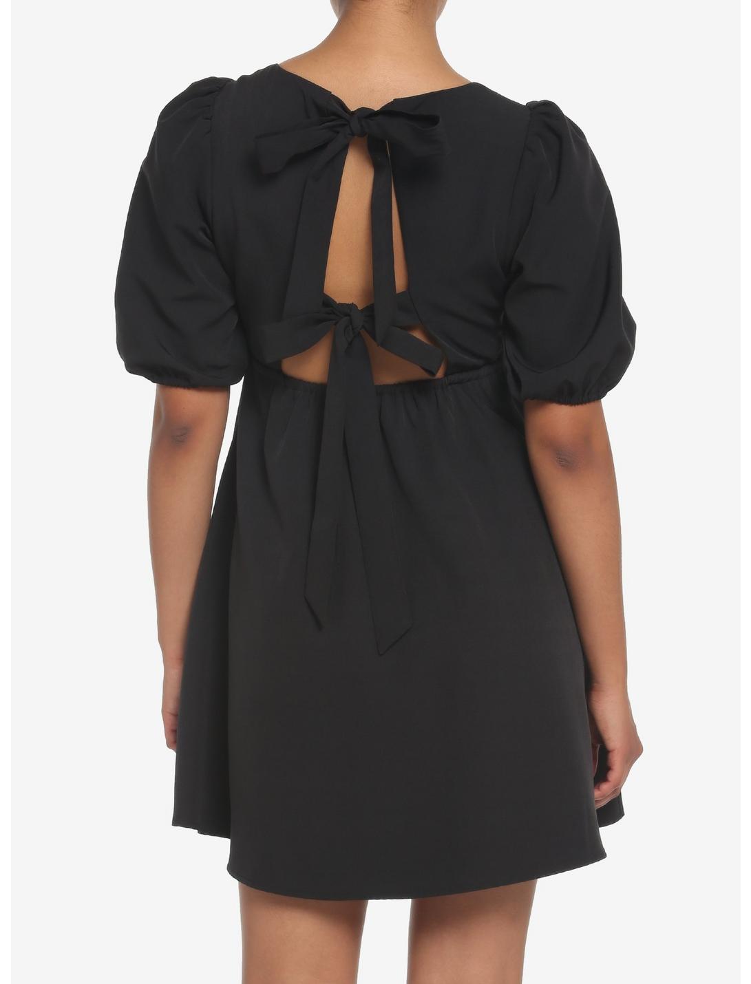 Black Back Tie Puff Sleeve Babydoll Dress | Hot Topic