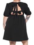 Black Back Tie Puff Sleeve Babydoll Dress Plus Size, BLACK, hi-res