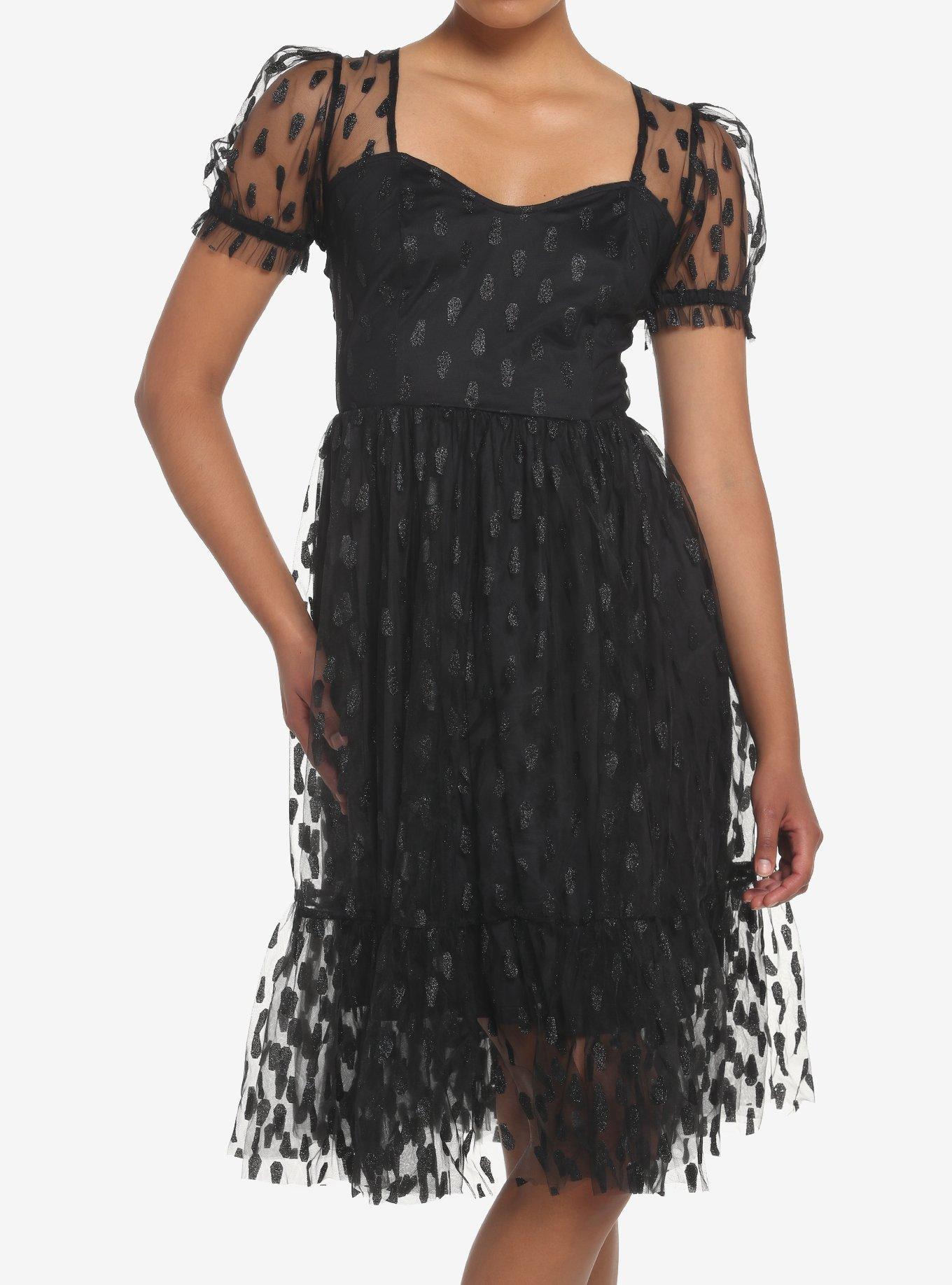 Coffin Glitter Mesh Dress, BLACK, hi-res