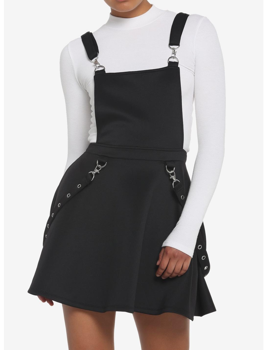 Black Grommet Suspender Skirtall, BLACK, hi-res