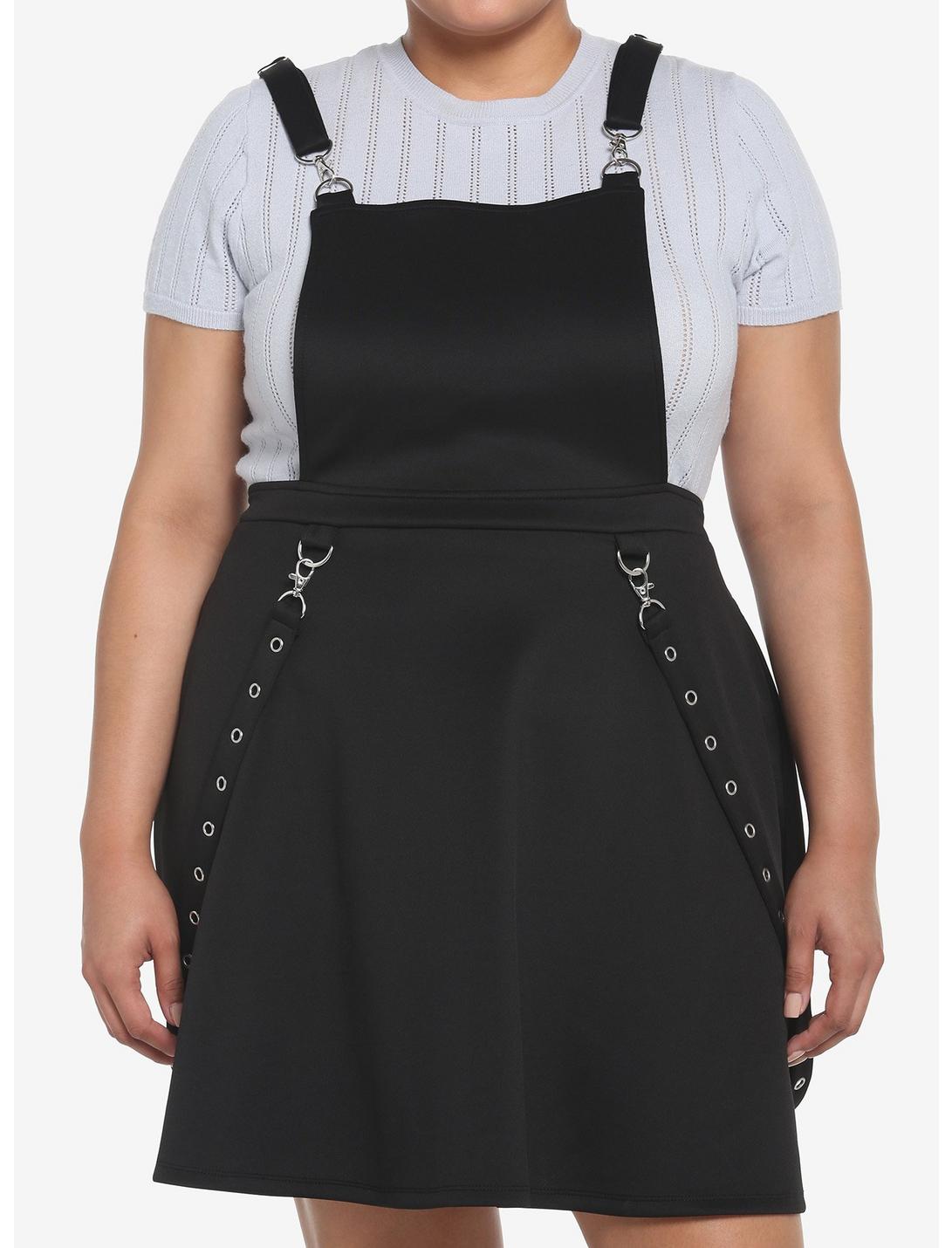 Black Grommet Suspender Skirtall Plus Size, BLACK, hi-res