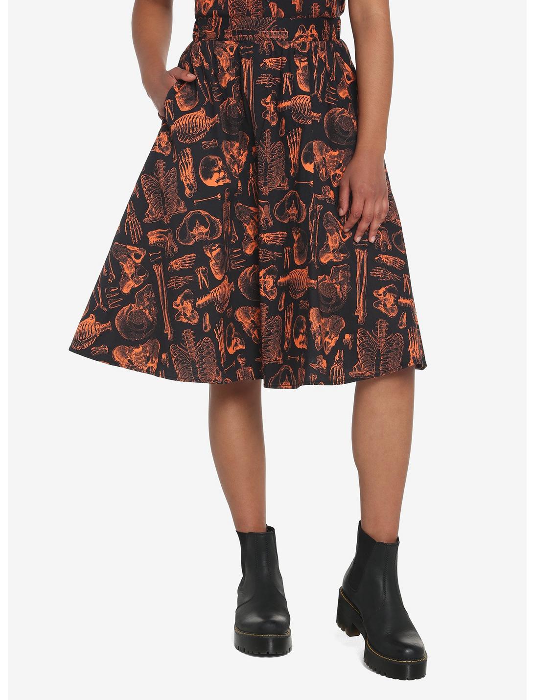 Black & Orange Skeleton Anatomy Retro Skirt, MULTI, hi-res