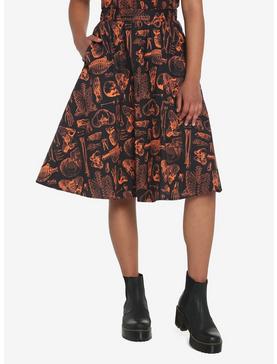 Black & Orange Skeleton Anatomy Retro Skirt, , hi-res