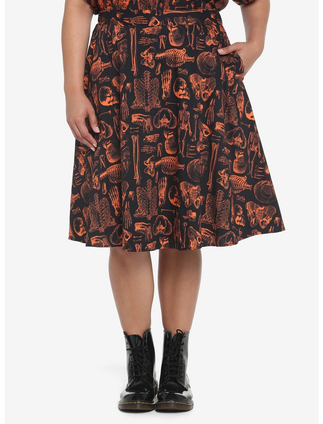Black & Orange Skeleton Anatomy Retro Skirt Plus Size, MULTI, hi-res