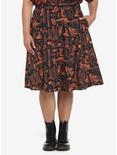 Black & Orange Skeleton Anatomy Retro Skirt Plus Size, MULTI, hi-res