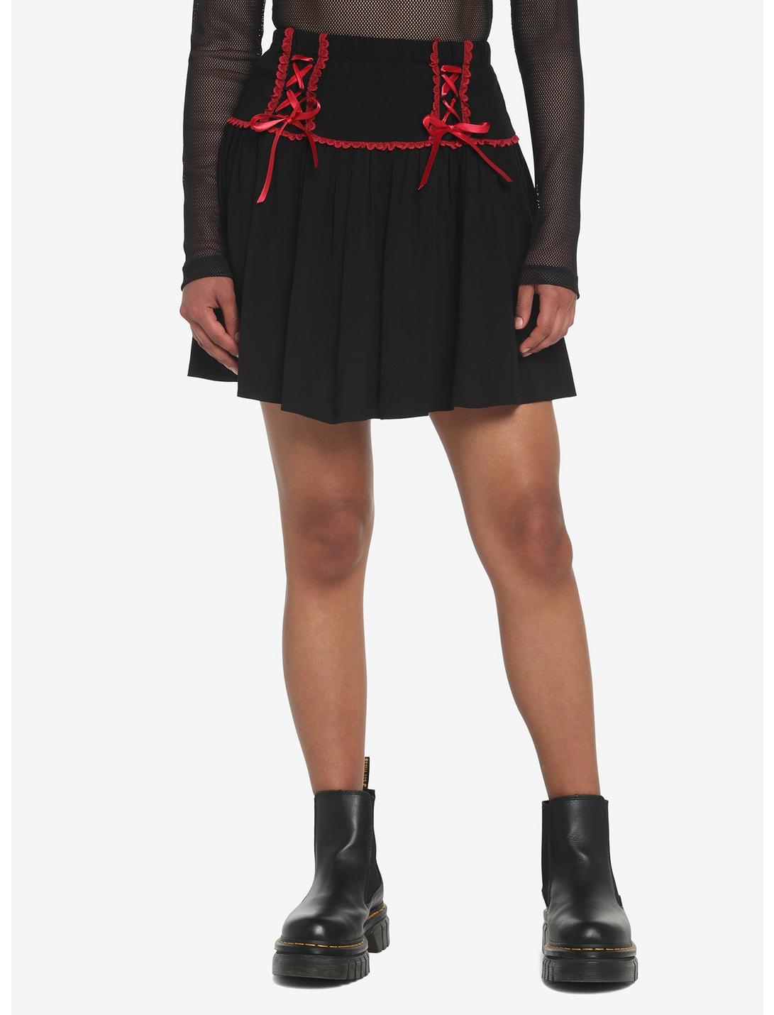 Black & Red Lace-Up Skirt, BLACK, hi-res