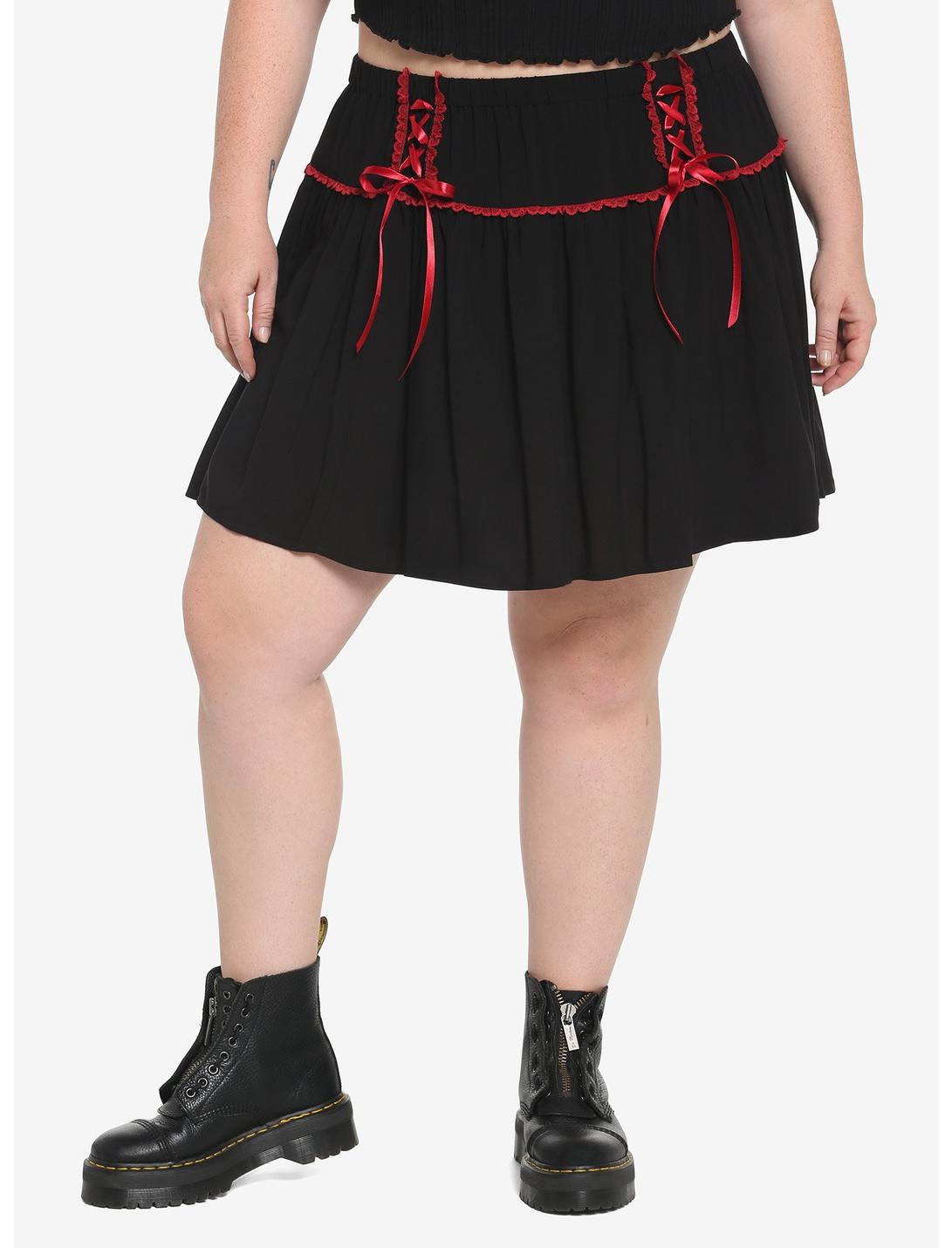 Black & Red Lace-Up Skirt Plus Size, BLACK, hi-res