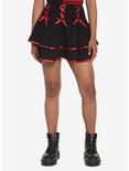 Black & Red Lace-Up Satin Trim Tiered Skirt, BLACK, hi-res