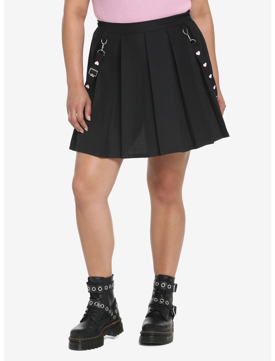 Black & Pink Hearts Suspender Skirt Plus Size, BLACK, hi-res