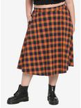 Orange & Black Plaid Retro Midi Skirt Plus Size, PLAID, hi-res