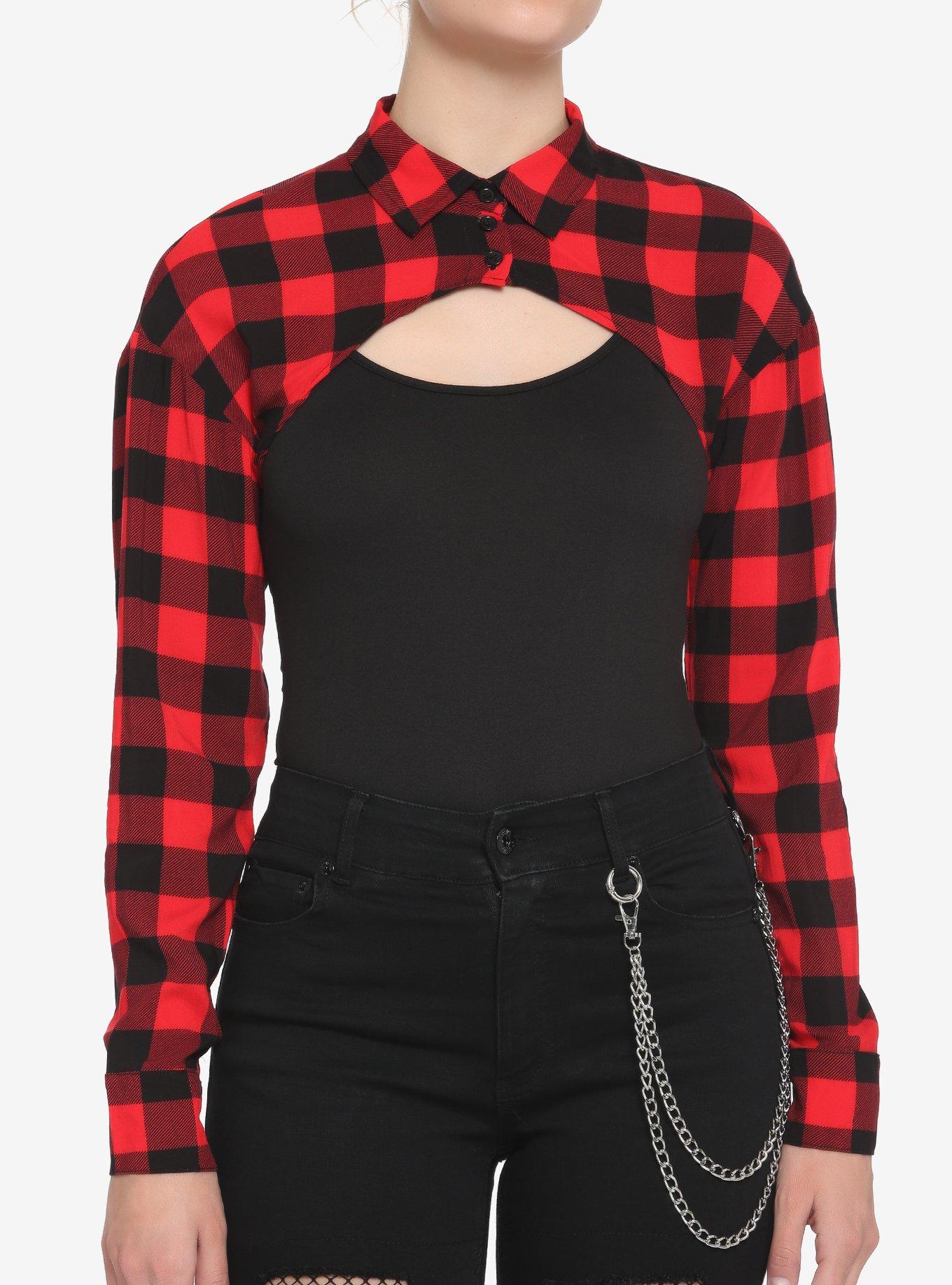 Red & Black Plaid Flannel Bodysuit, PLAID, hi-res
