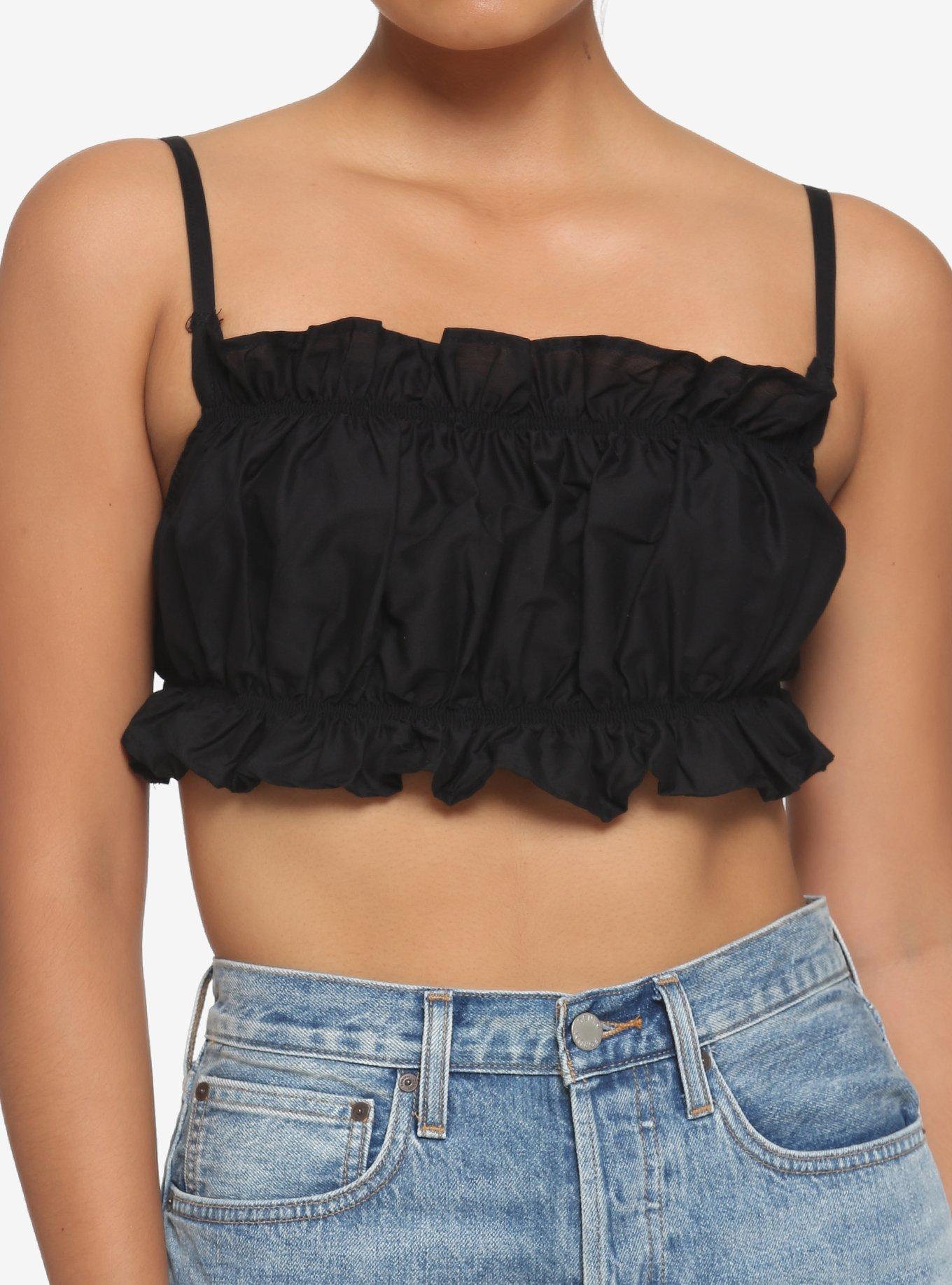 Black Ruched Bubble Crop Girls Cami, BLACK, hi-res