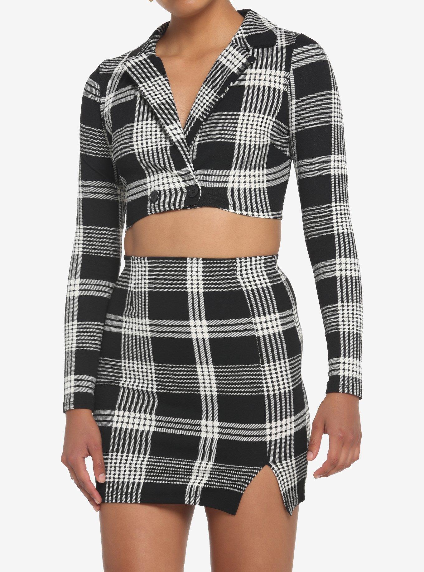 Black and white shop plaid skirt and blazer