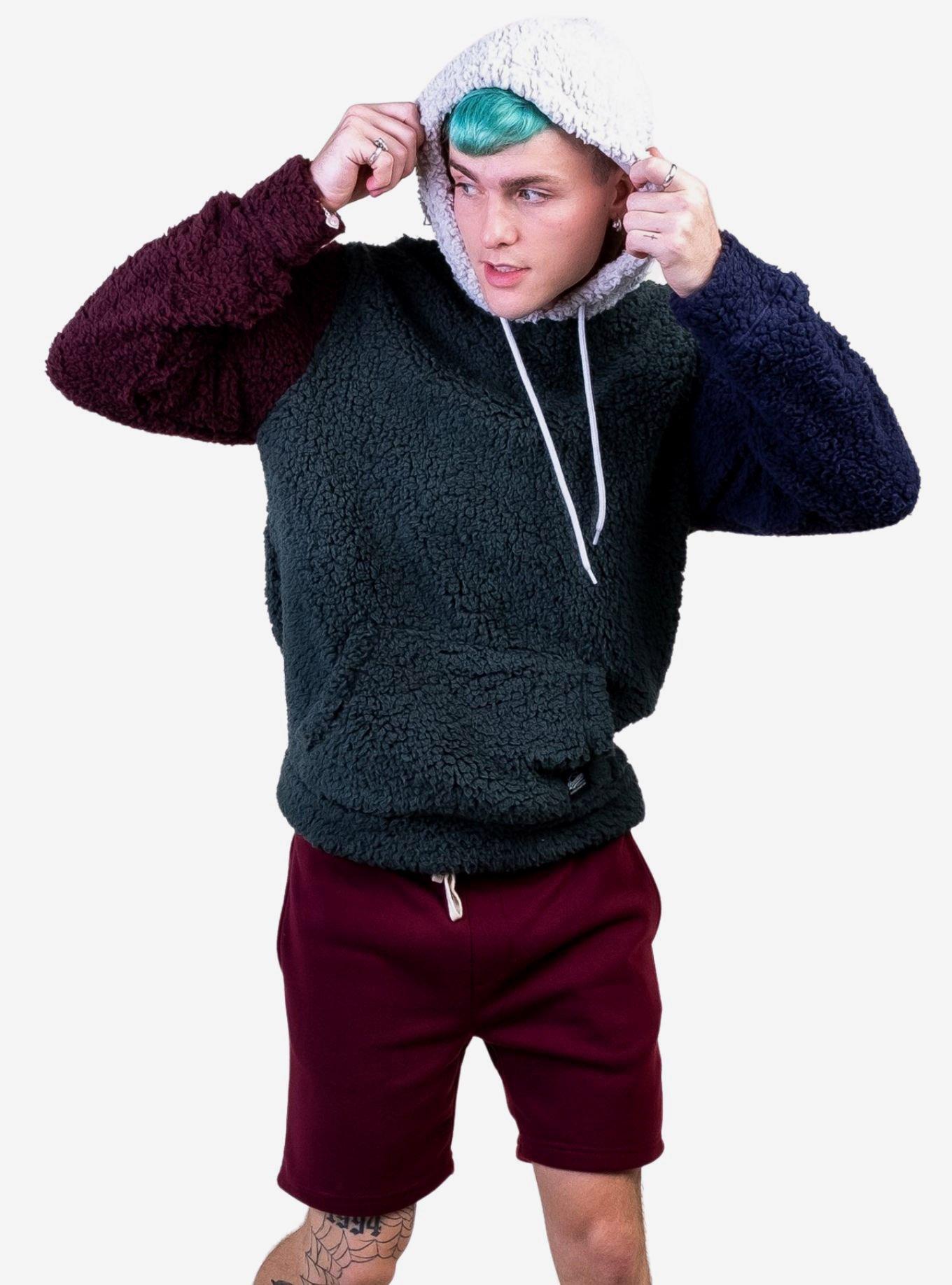 Color Block Sherpa Hoodie Navy, , hi-res