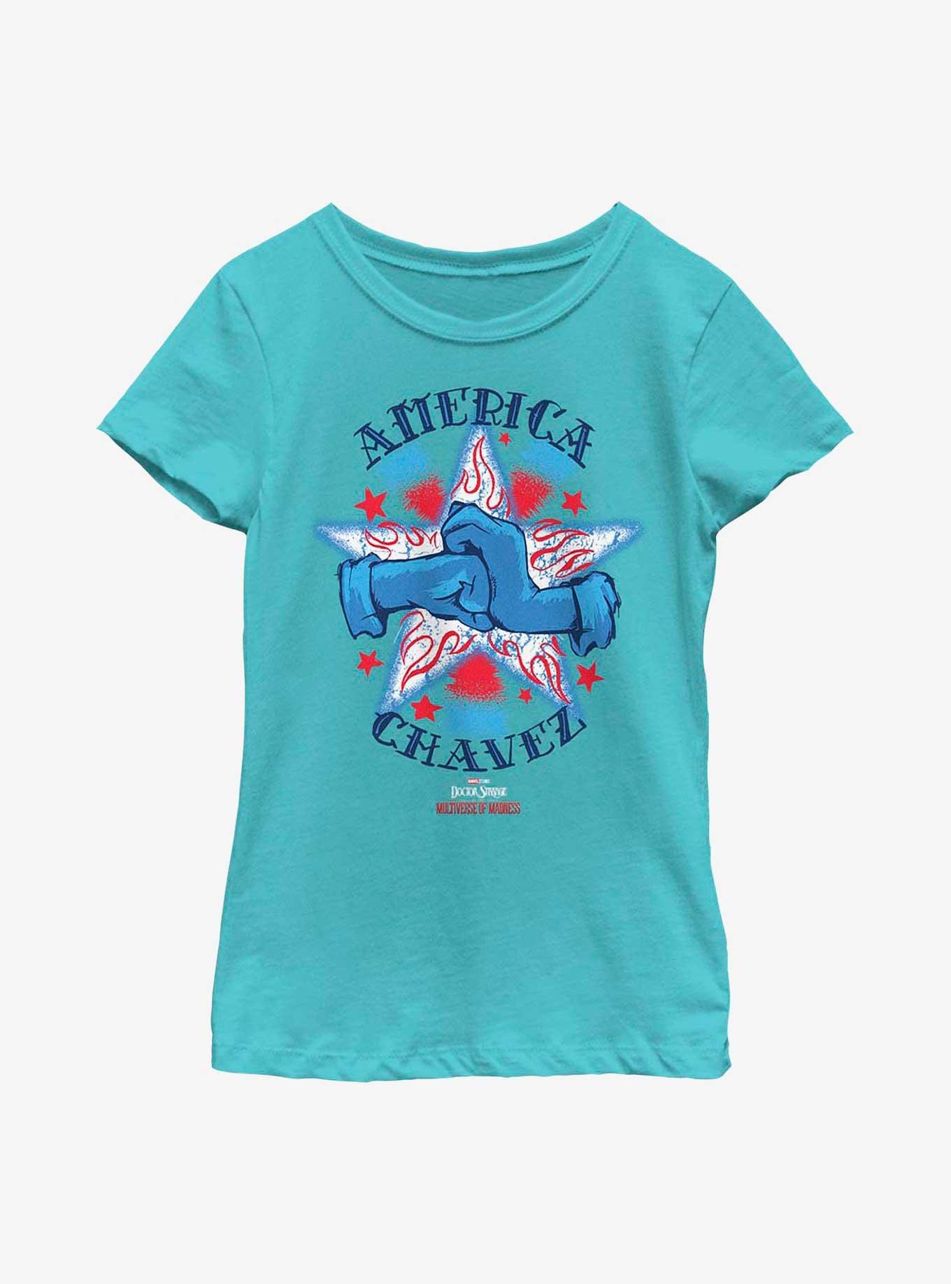 Marvel Doctor Strange Multiverse Of Madness America Chavez Logo Youth Girls T-Shirt, , hi-res