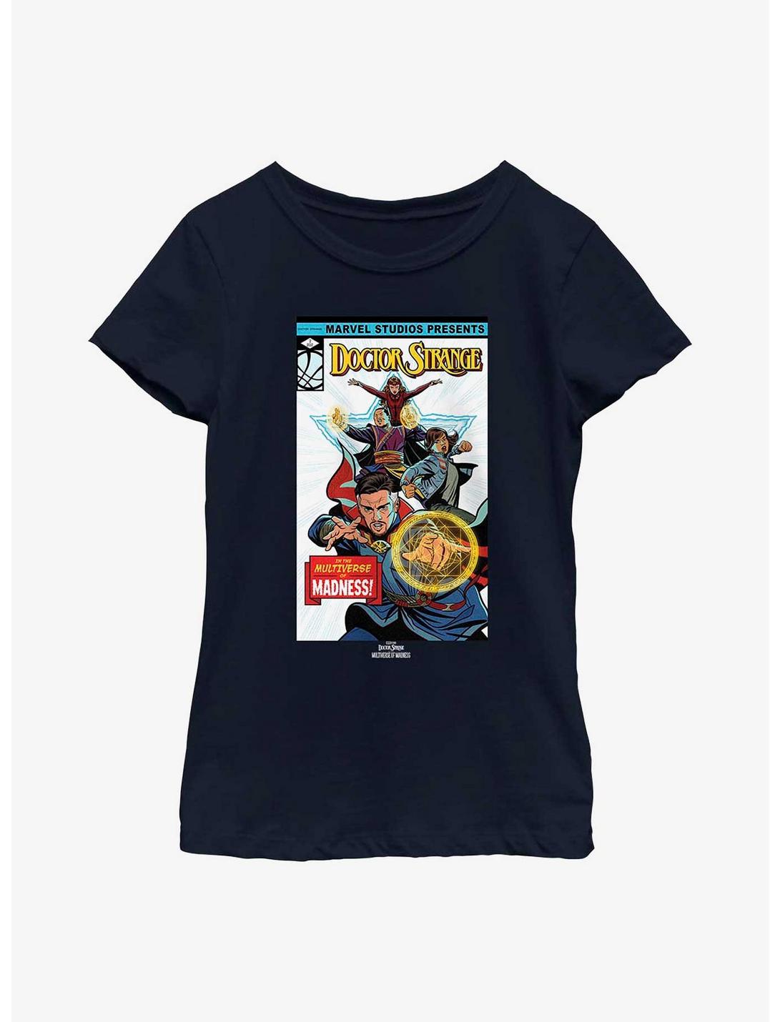 Marvel Doctor Strange Multiverse Of Madness Classic Comic Cover Youth Girls T-Shirt, NAVY, hi-res