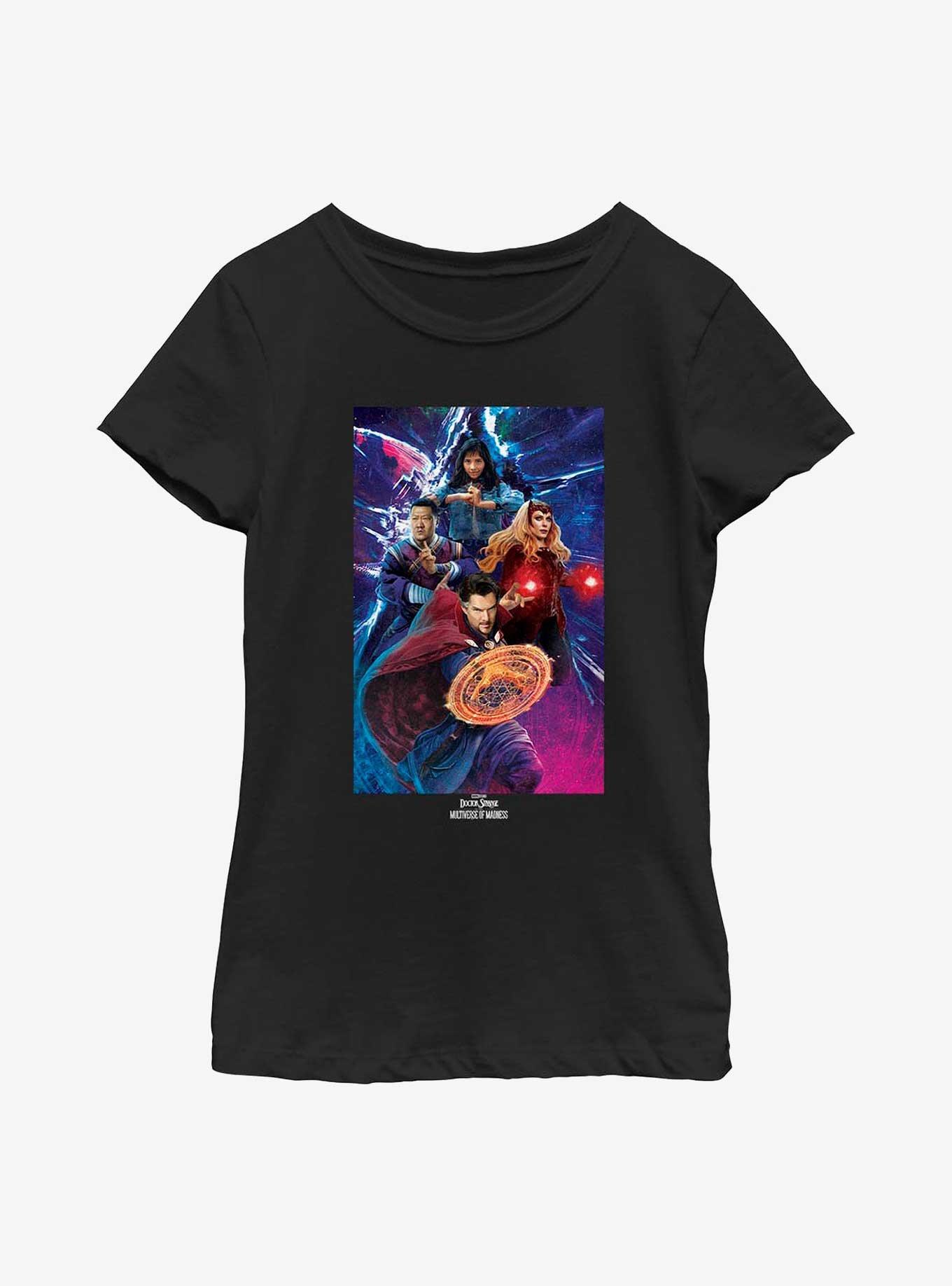 Marvel Doctor Strange Multiverse Of Madness Group Poster Youth Girls T-Shirt, BLACK, hi-res