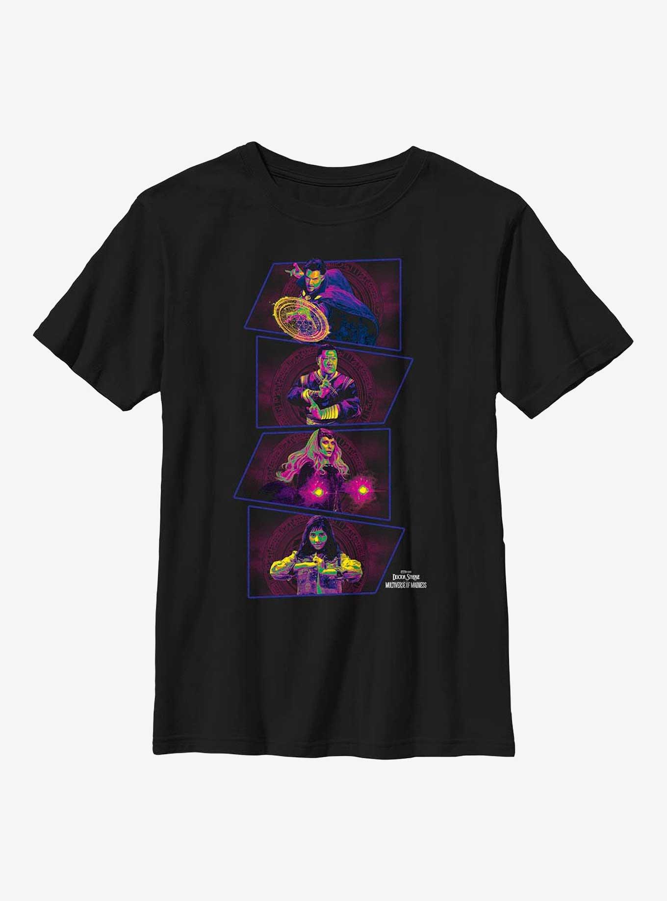 Marvel Doctor Strange Multiverse Of Madness Panel Group Shot Youth T-Shirt, BLACK, hi-res view 1