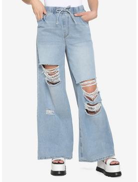 Destructed Wide Leg Denim Jeans, , hi-res