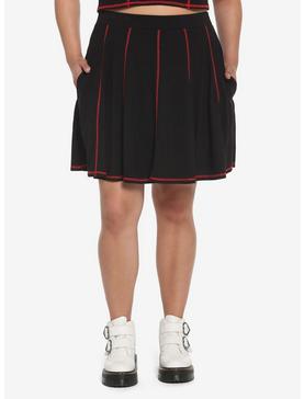 Black & Red Contrast Stitch Skirt Plus Size, , hi-res
