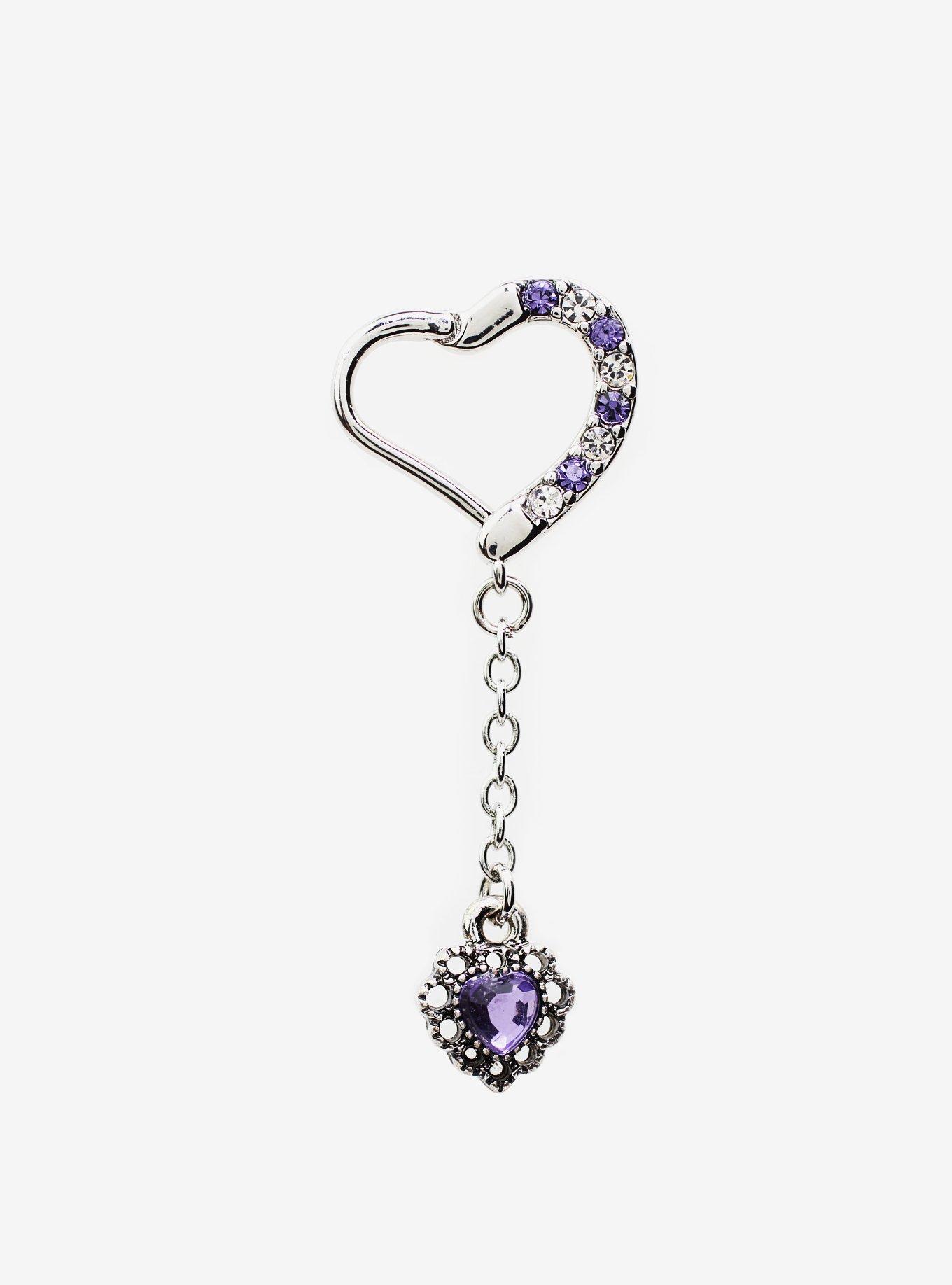 Steel Silver Heart Dangling Hinged Clicker, , hi-res
