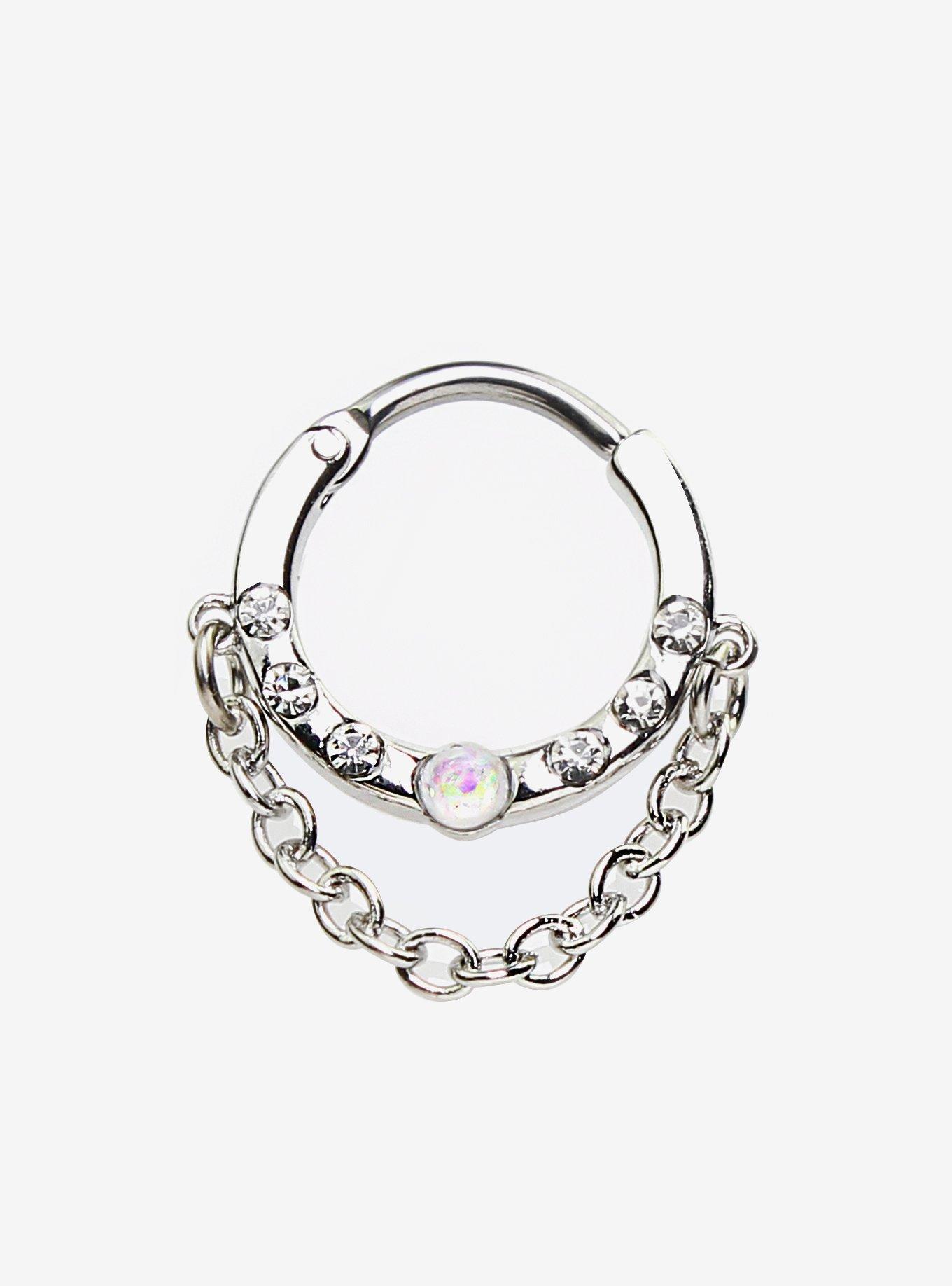 16G Steel Silver Chain Septum Clicker, , hi-res