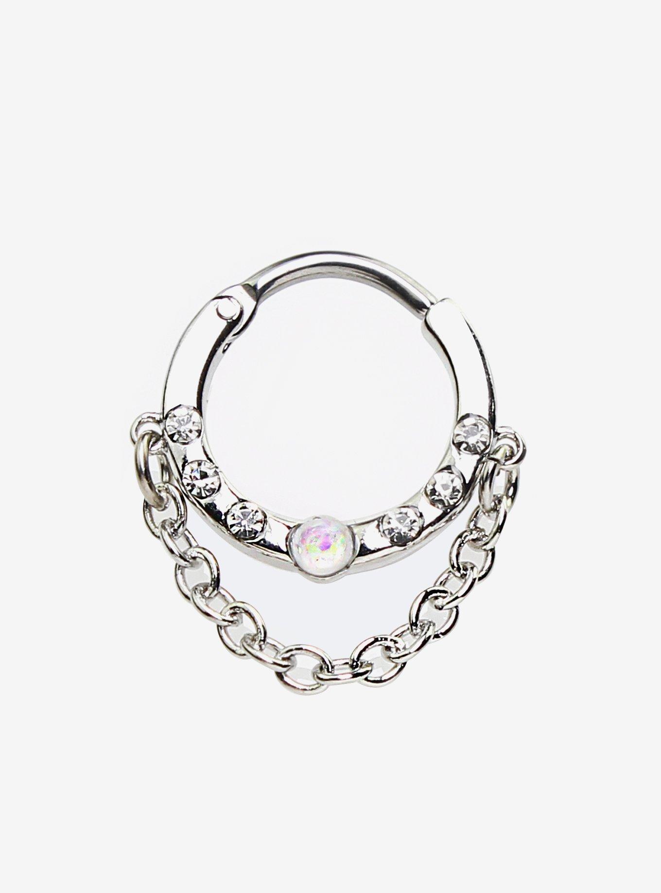 16G Steel Silver Chain Septum Clicker, , hi-res