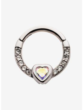 16G Steel Silver CZ Heart Hinged Clicker, , hi-res
