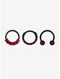 Steel Black Red Gem Septum Clicker & Curved Barbell 3 Pack, , hi-res