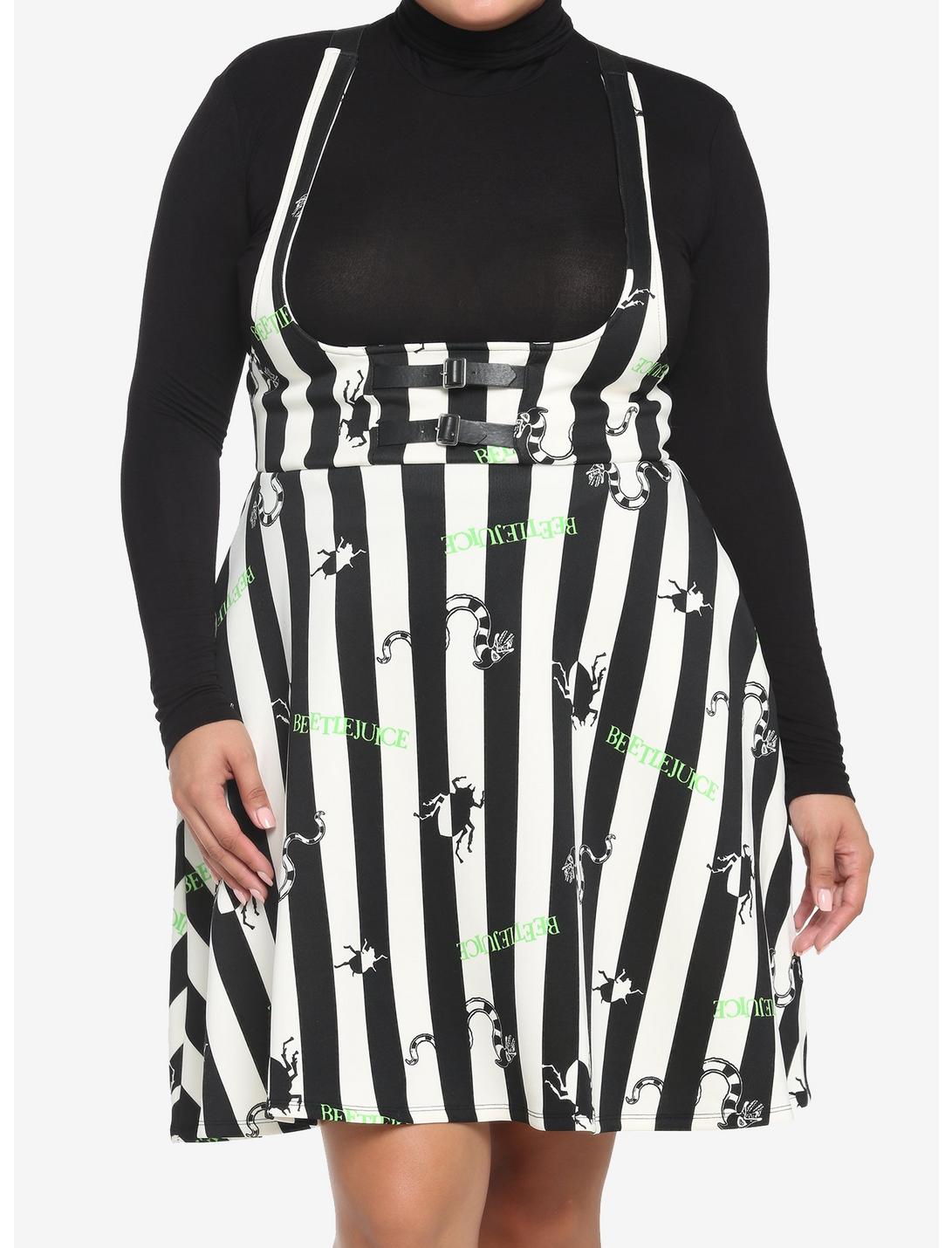 Beetlejuice Stripe Buckle Suspender Skirt Plus Size, BLACK WHITE STRIPE, hi-res