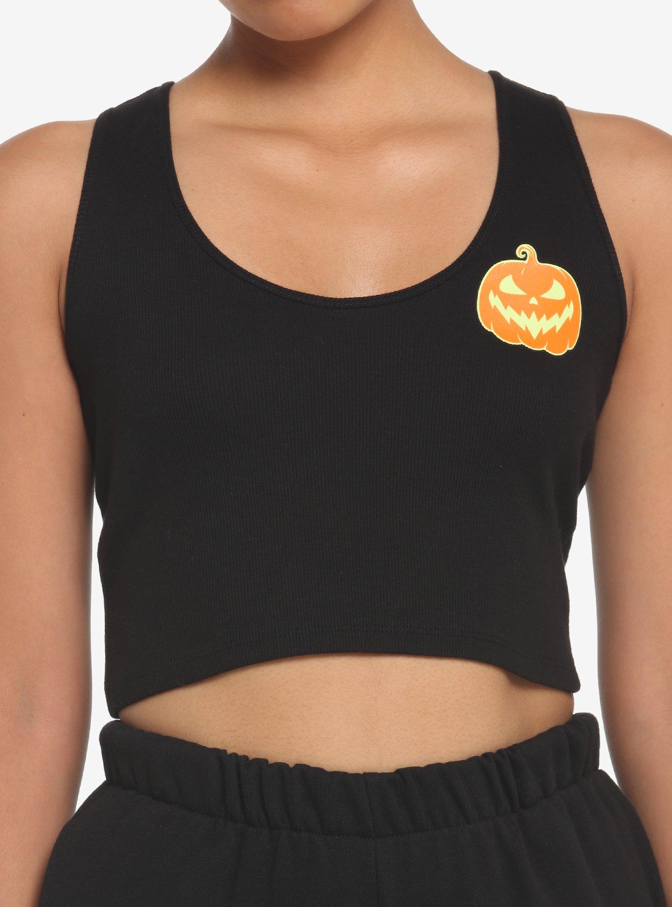 Jack-O'-Lantern Glow-In-The-Dark Crop Girls Tank Top, BLACK, hi-res