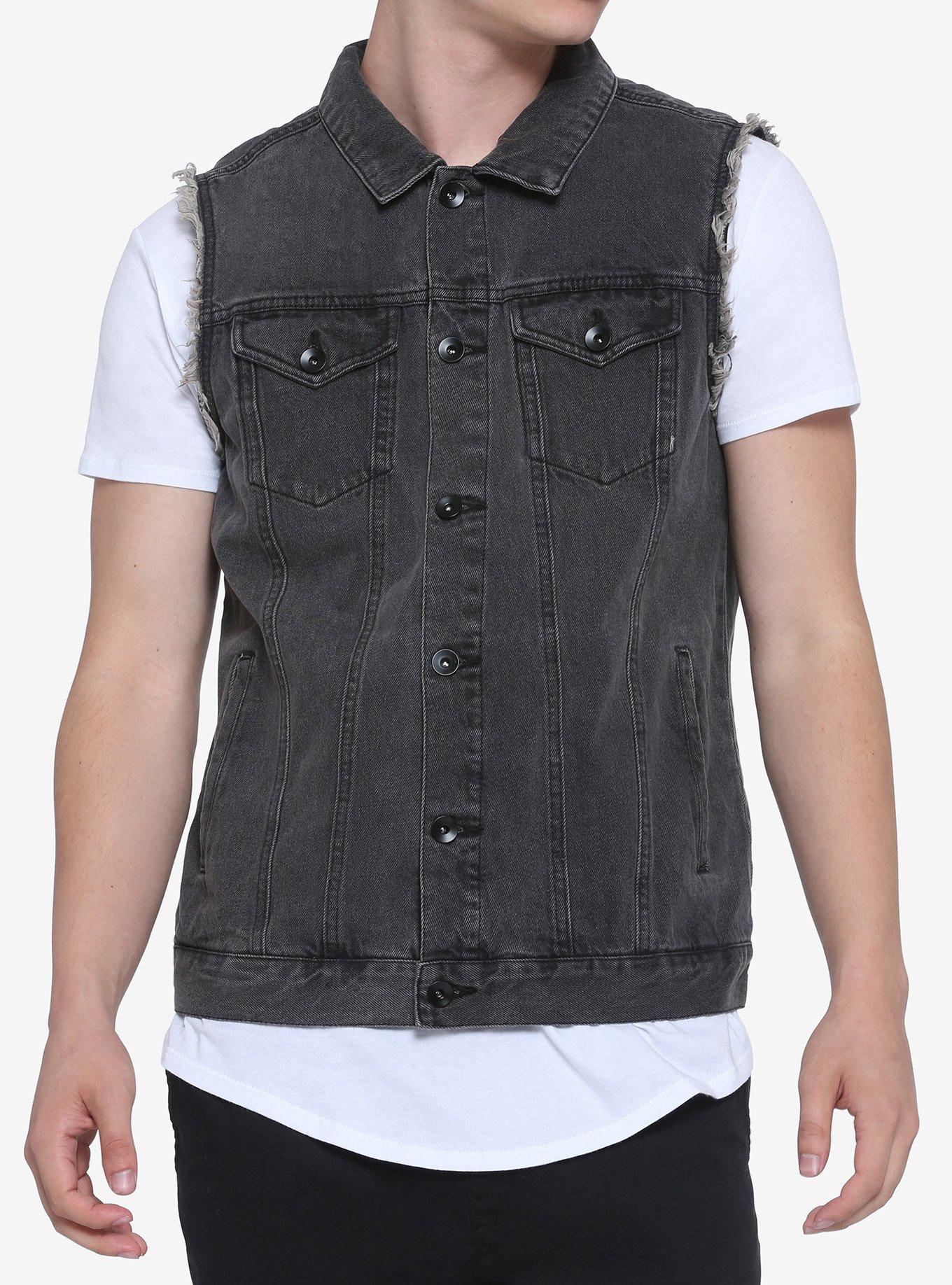 Black Removable Hood Sleeves Denim Jacket Hot Topic