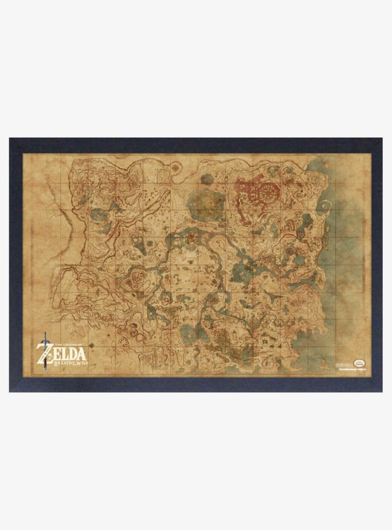 Nintendo Legend of Zelda Breath of the Wild Map Framed Wood Wall Art