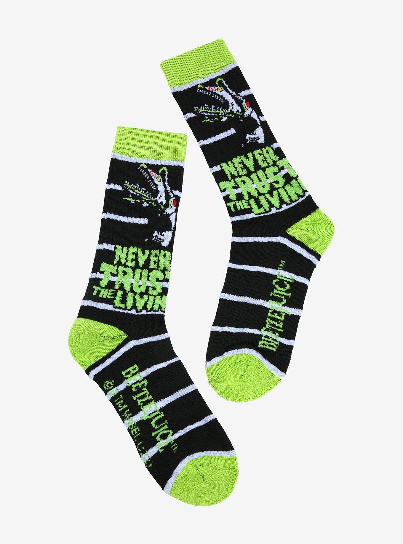 Beetlejuice Never Trust The Living Stripe Crew Socks, , hi-res