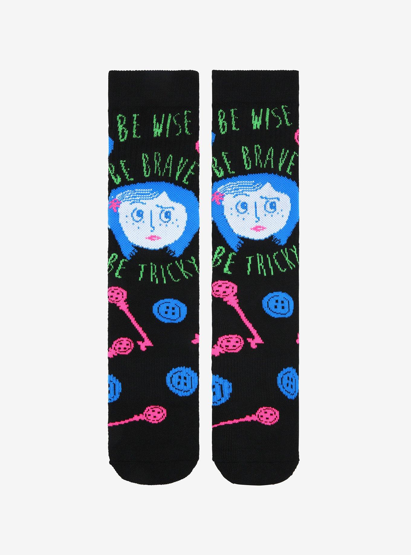 Coraline Neon Buttons Crew Socks, , hi-res