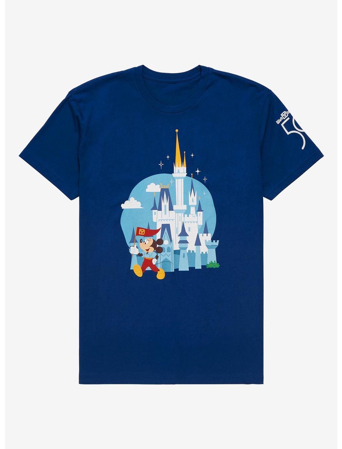 Disney Walt Disney World 50th Anniversary Mickey Mouse & Castle Women’s T-Shirt - BoxLunch Exclusive, ROYAL, hi-res
