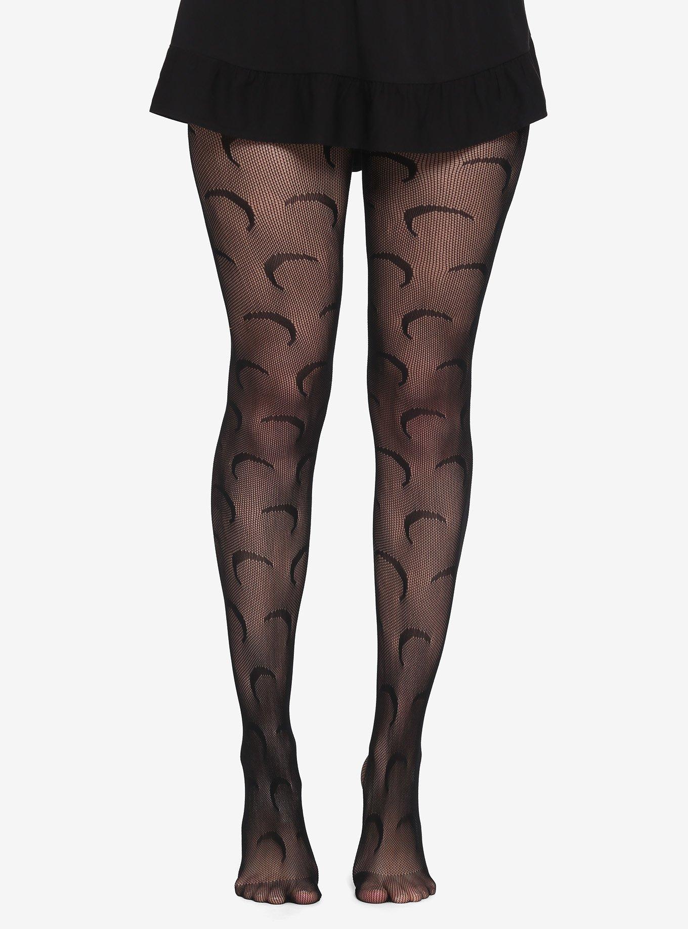 Black Crescent Moon Fishnet Tights, , hi-res