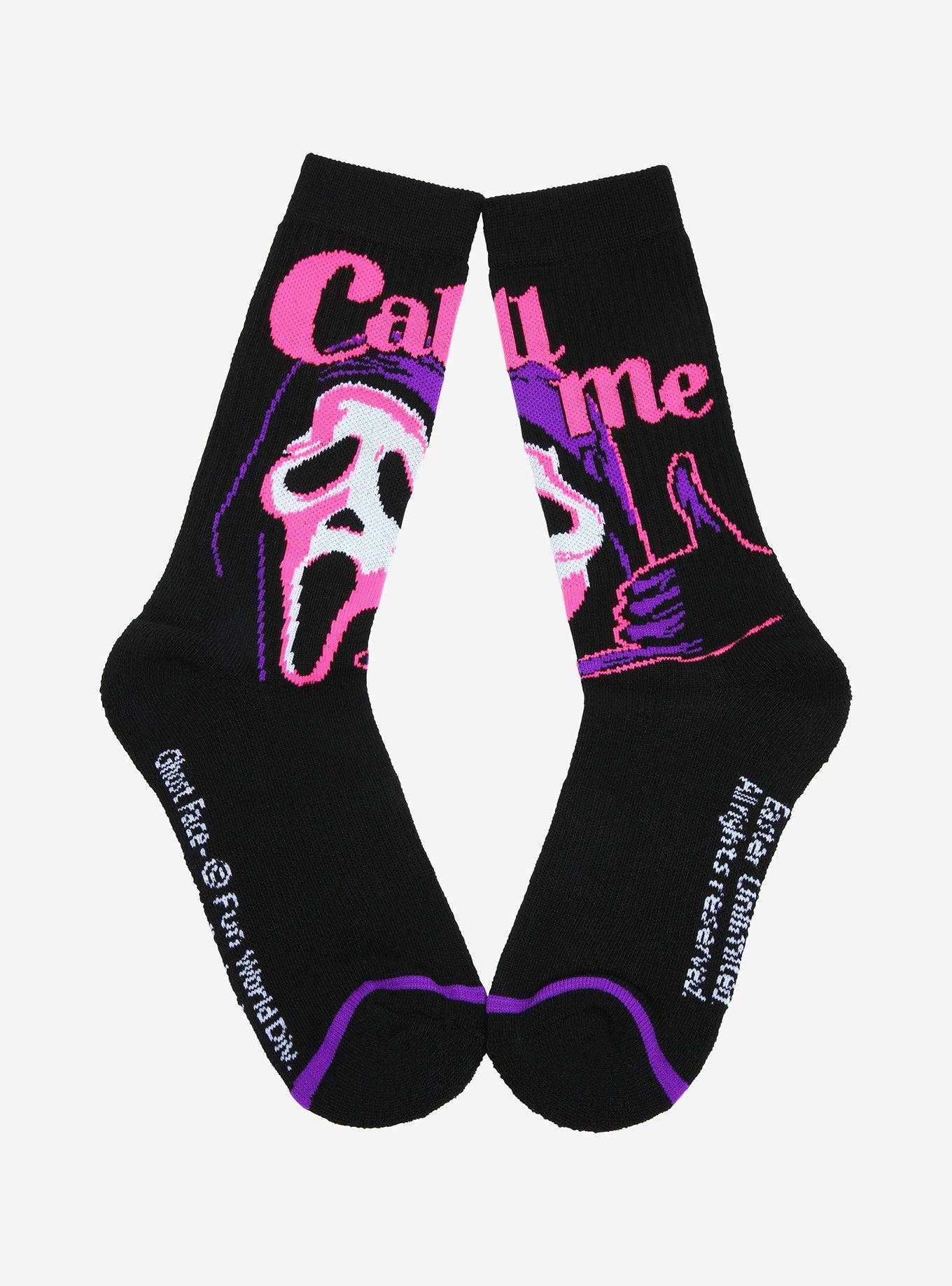 Scream Ghost Face Call Me Neon Crew Socks, , hi-res