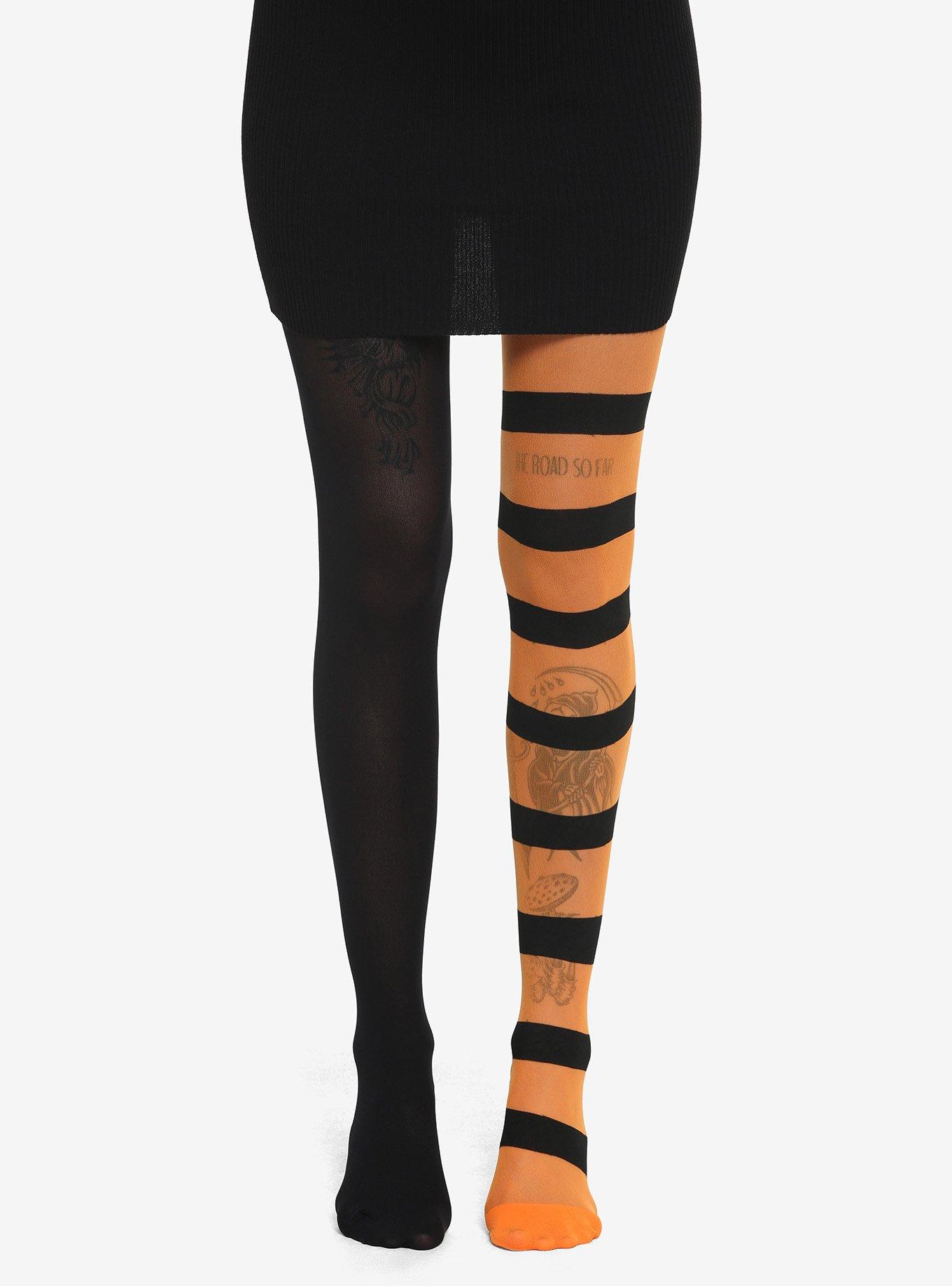 Orange & Black Stripe Split Tights