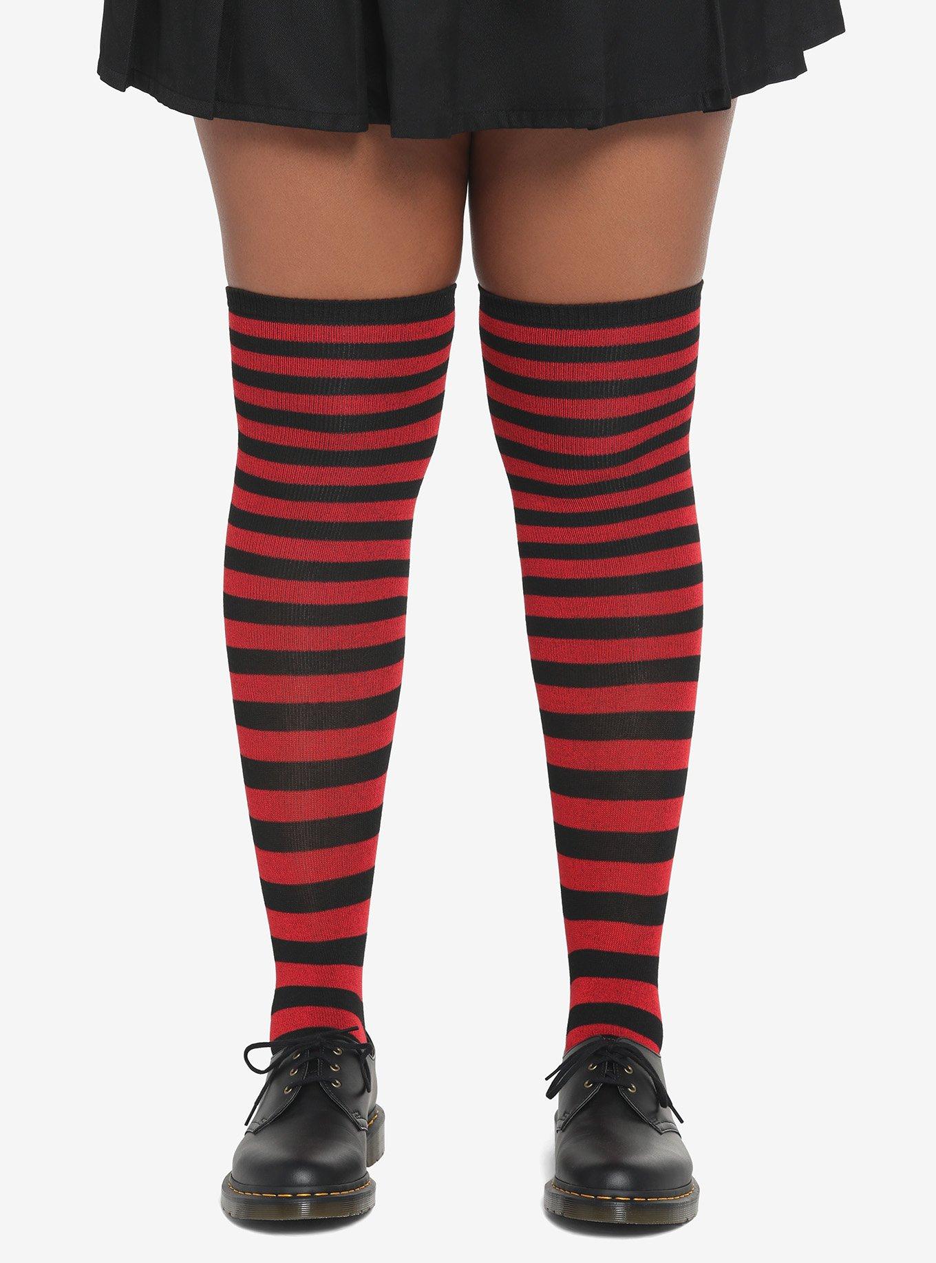 Horizontal Striped Cotton Socks - Wide Stripe Red/Black / One Size