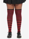 Red & Black Stripe Thigh-High Socks Plus Size, , hi-res