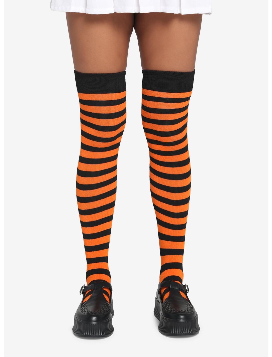 Orange & Black Stripe Knee-High Socks, , hi-res